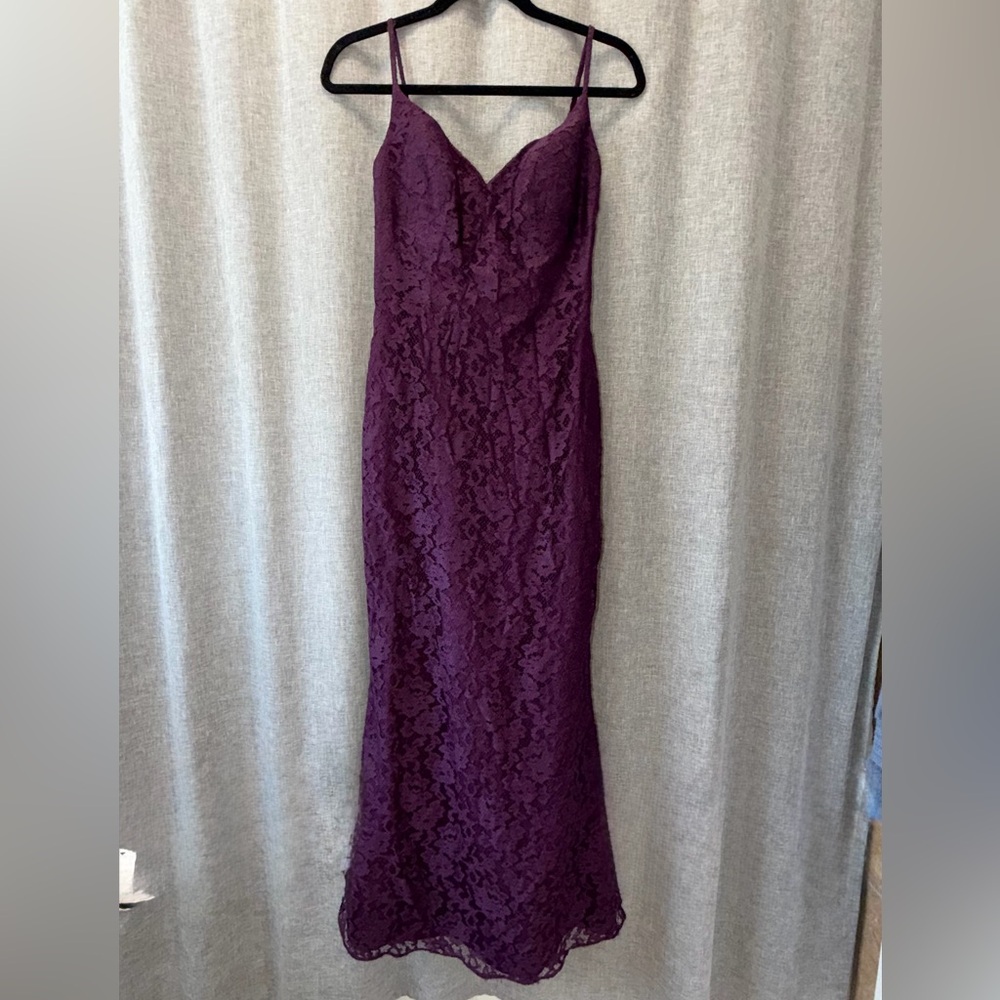 Bari Jay Strapless Gown in Deep Purple Lace size 8